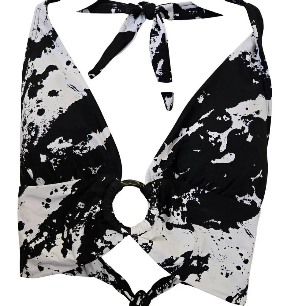 Carmen Marc Valvo Black Splash O Ring Halter Bikini Size S